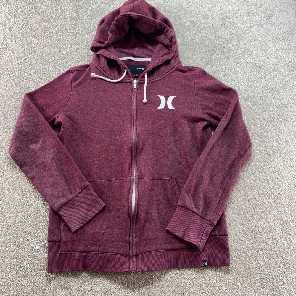 Hurley Sweater Womens Size Large Burgundy Heathered Full Zip Hoodie‎ Logo